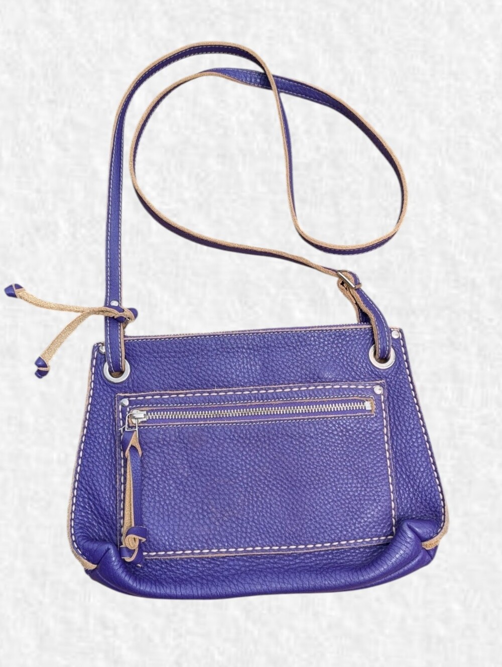 Roots Purple Pebbled Leather Crossbody Bag with Adjustable Strap - Picture 2 of 7